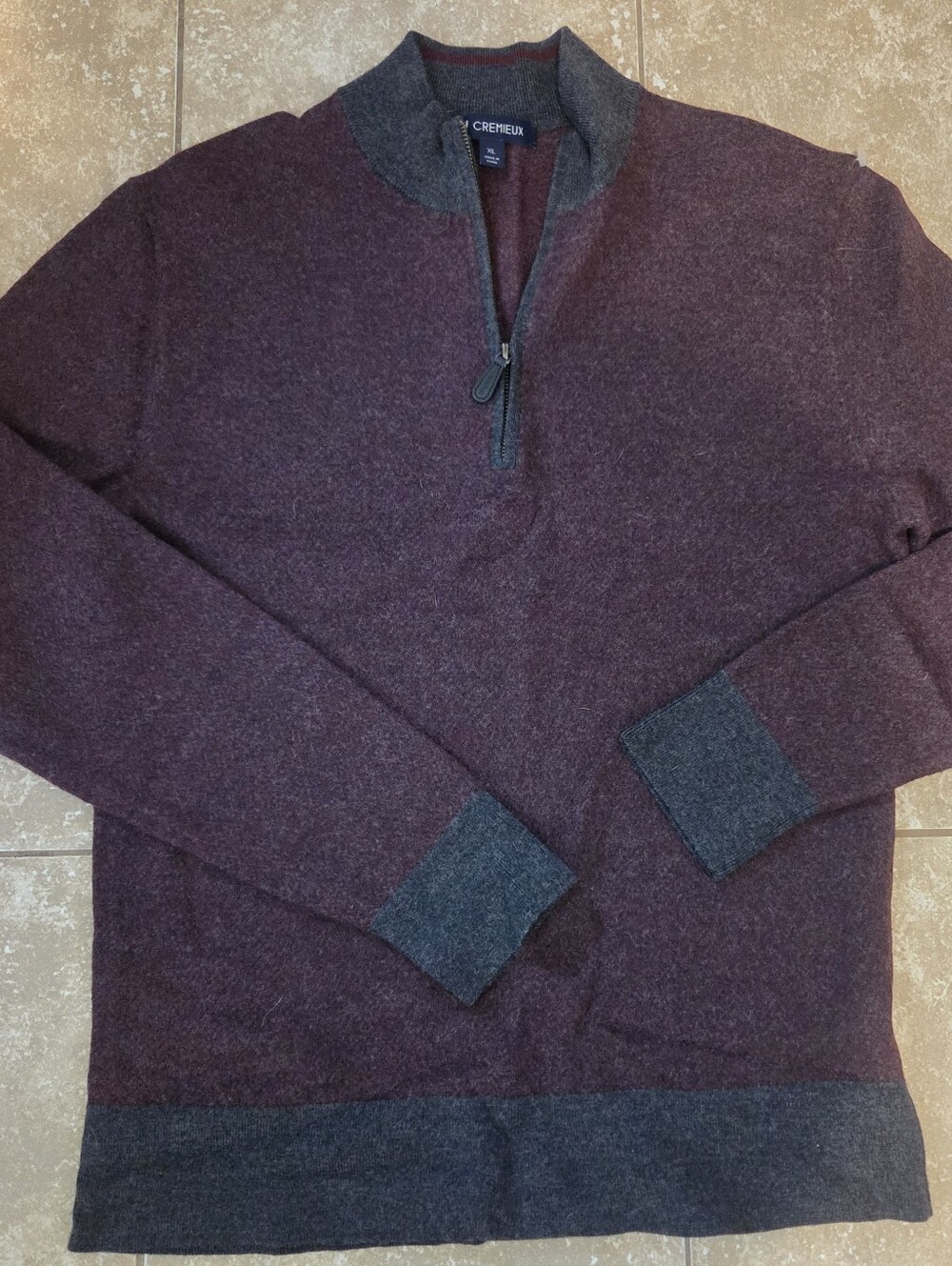 Cremieux Men's 100% Merino Wool Half Zip Burgundy Sweater. Sz XL Quiet Luxury